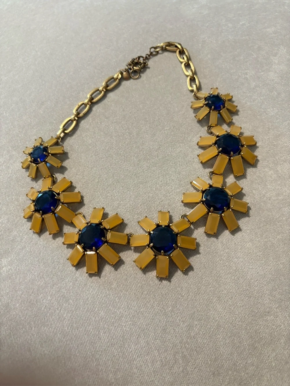 J Crew Gold-tone chain Necklace with Blue and Yellow Flower Stones
